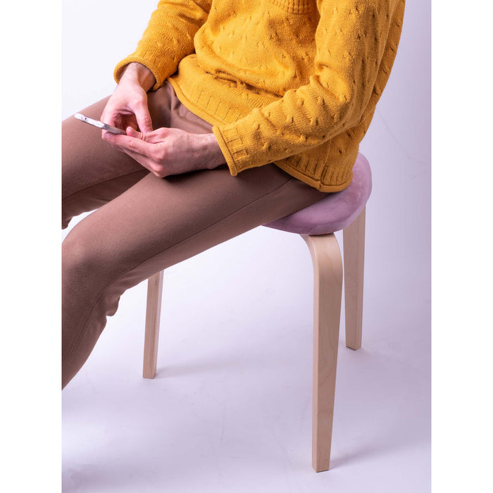 Sgabello Rotary moderno in velluto con struttura in legno naturale chiaro dim: H 45 cm x Diam 35 cm