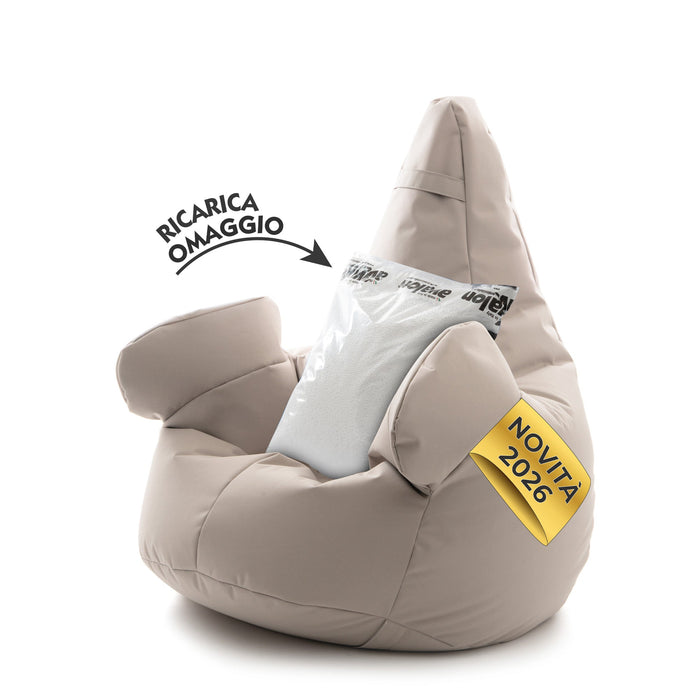 Pouf poltrona sacco Grande con braccioli Ploof, sfoderabile con sacca interna, Avalon in tessuto poliestere Jive per interno Imbottito, Antistrappo, Impermeabile Dim: Ø85 x H90 cm