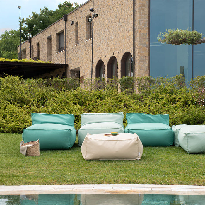 Pouf poltrona 1 posto Deluz Avalon in tessuto Tropical per esterno. Dim: 98x98x65 cm