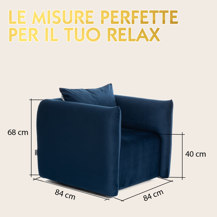 Poltrona Hug Avalon in Velluto per Sala d'attesa o Zona Living Dim: 84x84x H68cm