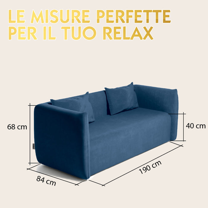 Divano Hug Avalon in Velluto per Sala d'attesa o Zona Living Dim: 84x190xH 68cm