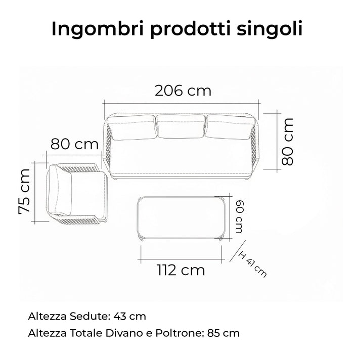 Linea Oasi Set Salotto da Esterno Avalon, Divani e Tavolino per Giardino, Terrazzo, Balcone, Comfort e Stile Naturale