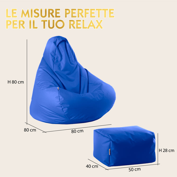 Pouf poltrona sacco Herry con poggiapiedi in omaggio, Avalon in tessuto poliestere Jive per interno. Dim: Ø80 x H90 cm