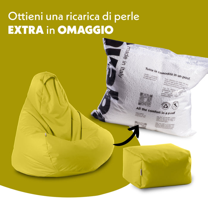 Pouf poltrona sacco Herry con poggiapiedi in omaggio, Avalon in tessuto poliestere Jive per interno. Dim: Ø80 x H90 cm