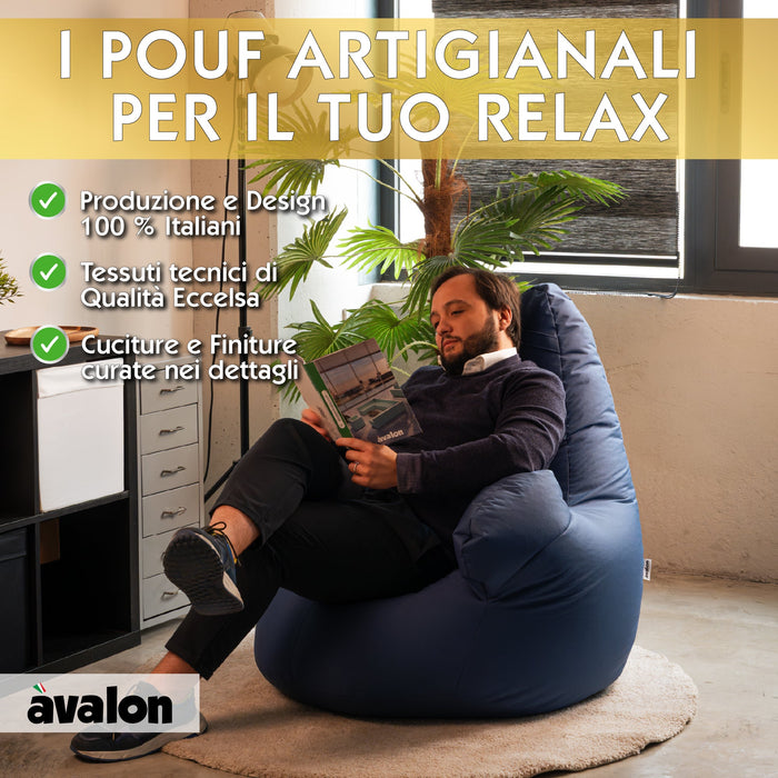 Pouf poltrona sacco Grande con braccioli Ploof, sfoderabile con sacca interna, Avalon in tessuto poliestere Jive per interno Imbottito, Antistrappo, Impermeabile Dim: Ø85 x H90 cm