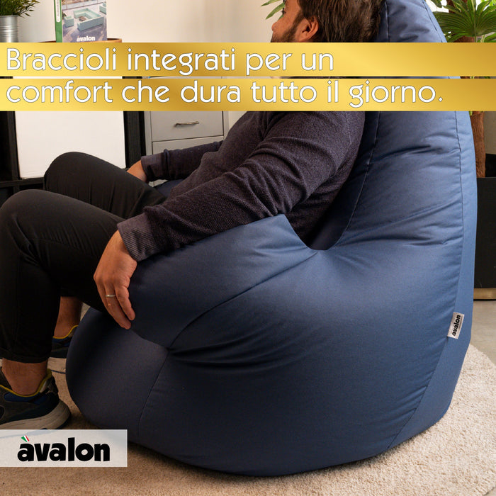 Pouf poltrona sacco Grande con braccioli Ploof, sfoderabile con sacca interna, Avalon in tessuto poliestere Jive per interno Imbottito, Antistrappo, Impermeabile Dim: Ø85 x H90 cm