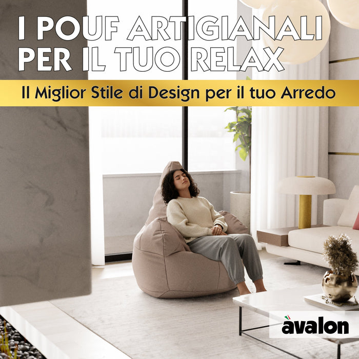 Pouf poltrona sacco Grande con braccioli Ploof, sfoderabile con sacca interna, Avalon in tessuto poliestere Jive per interno Imbottito, Antistrappo, Impermeabile Dim: Ø85 x H90 cm