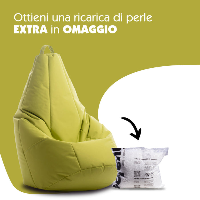 Pouf Poltrona Sacco Pera con tasca portaoggetti, Sfoderabile con Sacca interna, in tessuto Jive Antistrappo, Impermeabile, Dim. 70x130 cm