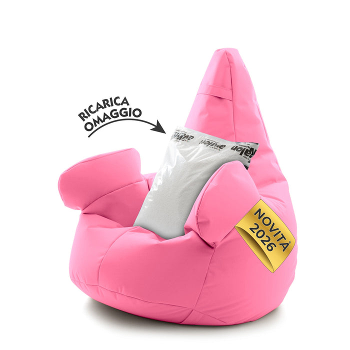 Pouf poltrona sacco Grande con braccioli Ploof, sfoderabile con sacca interna, Avalon in tessuto poliestere Jive per interno Imbottito, Antistrappo, Impermeabile Dim: Ø85 x H90 cm