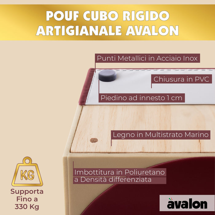 Avalon Pouf Rigido Cubo Finta pelle Jazz per Interno ed Esterno. Dim: Larg. 40 cm X Prof. 40 cm X Alt. 43 cm