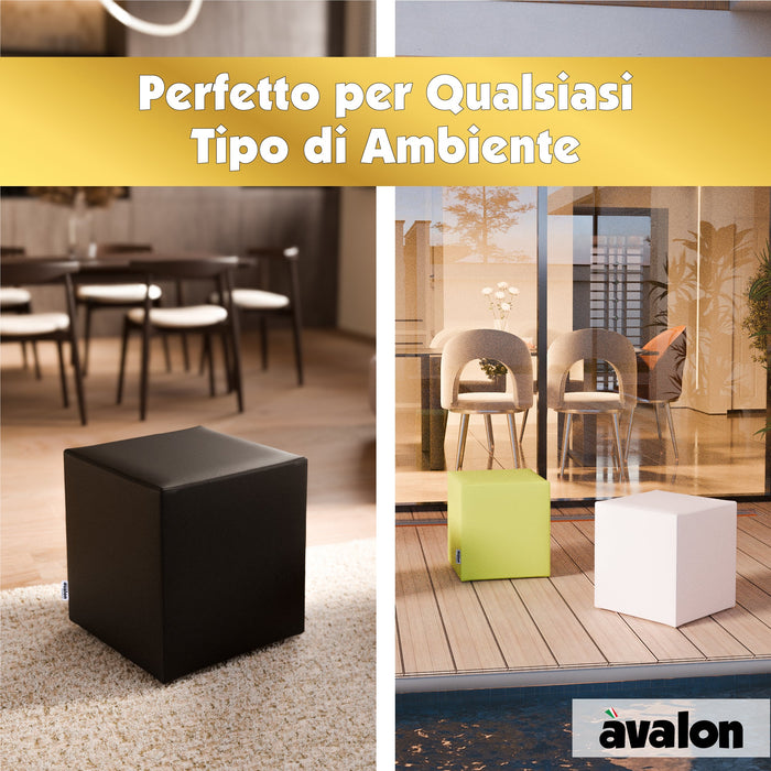 Avalon Pouf Rigido Cubo Finta pelle Jazz per Interno ed Esterno. Dim: Larg. 40 cm X Prof. 40 cm X Alt. 43 cm