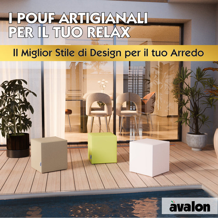 Avalon Pouf Rigido Cubo Finta pelle Jazz per Interno ed Esterno. Dim: Larg. 40 cm X Prof. 40 cm X Alt. 43 cm