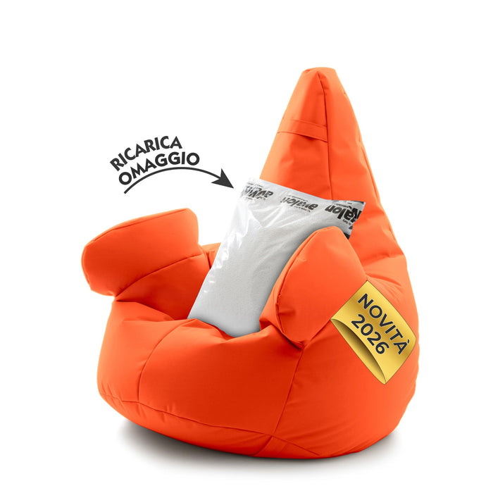 Pouf poltrona sacco Grande con braccioli Ploof, sfoderabile con sacca interna, Avalon in tessuto poliestere Jive per interno Imbottito, Antistrappo, Impermeabile Dim: Ø85 x H90 cm