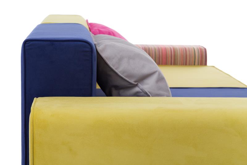 Magia Divano Doppia Poltrona Fucsia E Blu Con Due Braccioli Fucsia E Verde, Cuscini Grigio E Verde - Tessuto Softhand - Avalon