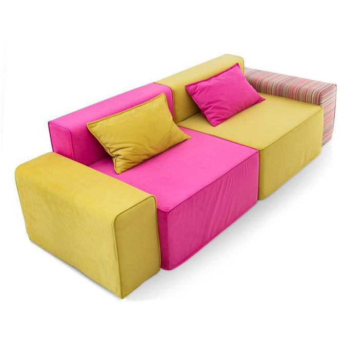 Magia Divano Doppia Poltrona Fucsia E Blu Con Due Braccioli Fucsia E Verde, Cuscini Grigio E Verde - Tessuto Softhand - Avalon
