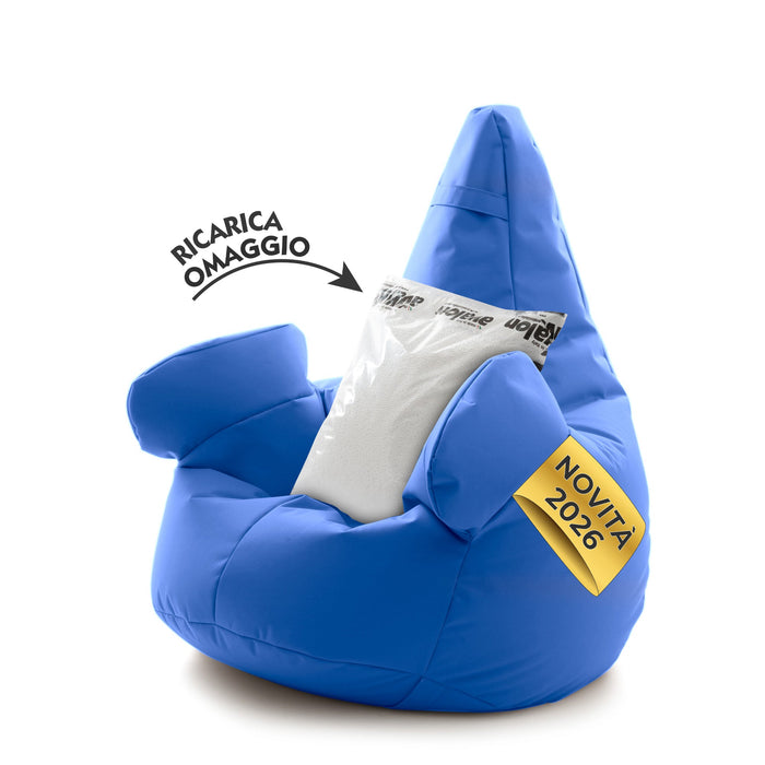 Pouf poltrona sacco Grande con braccioli Ploof, sfoderabile con sacca interna, Avalon in tessuto poliestere Jive per interno Imbottito, Antistrappo, Impermeabile Dim: Ø85 x H90 cm