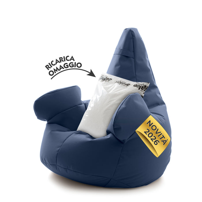 Pouf poltrona sacco Grande con braccioli Ploof, sfoderabile con sacca interna, Avalon in tessuto poliestere Jive per interno Imbottito, Antistrappo, Impermeabile Dim: Ø85 x H90 cm