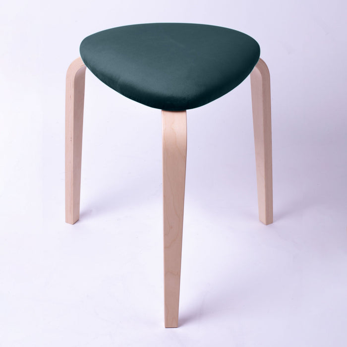 Sgabello Rotary moderno in velluto con struttura in legno naturale chiaro dim: H 45 cm x Diam 35 cm