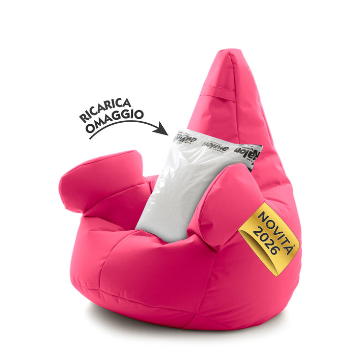 Pouf poltrona sacco Grande con braccioli Ploof, sfoderabile con sacca interna, Avalon in tessuto poliestere Jive per interno Imbottito, Antistrappo, Impermeabile Dim: Ø85 x H90 cm