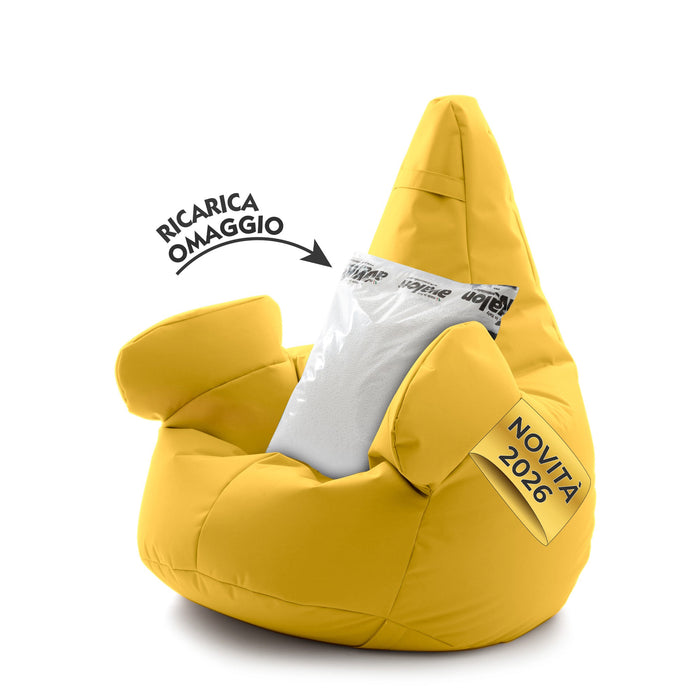 Pouf poltrona sacco Grande con braccioli Ploof, sfoderabile con sacca interna, Avalon in tessuto poliestere Jive per interno Imbottito, Antistrappo, Impermeabile Dim: Ø85 x H90 cm
