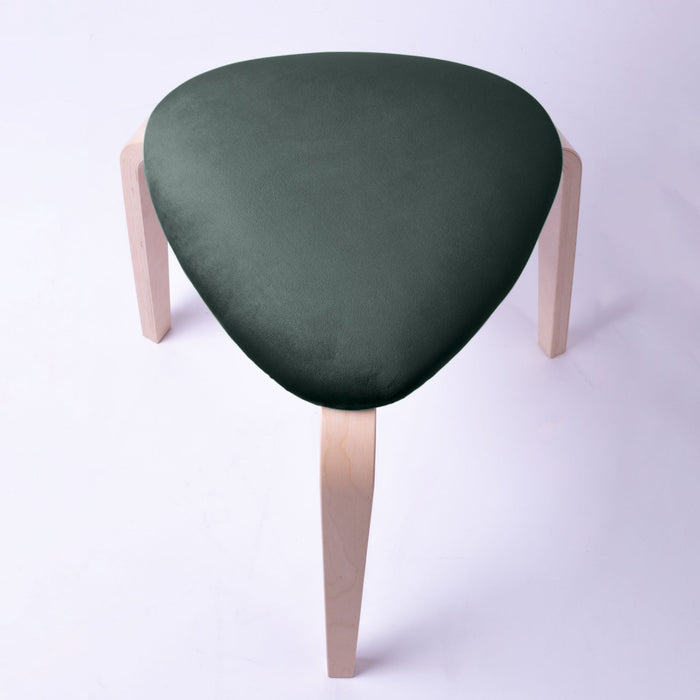 Sgabello Rotary moderno in velluto con struttura in legno naturale chiaro dim: H 45 cm x Diam 35 cm