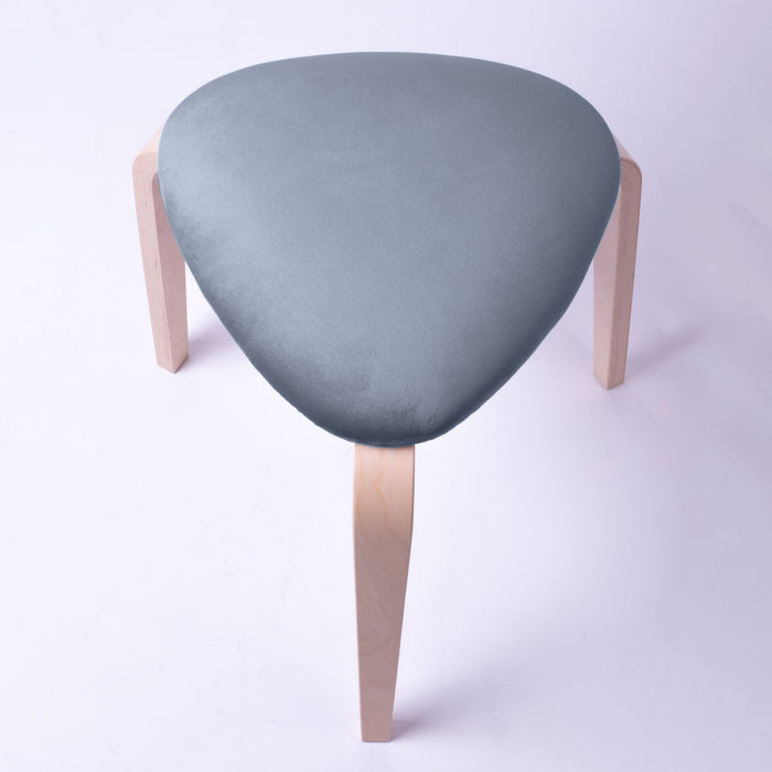 Sgabello Rotary moderno in velluto con struttura in legno naturale chiaro dim: H 45 cm x Diam 35 cm