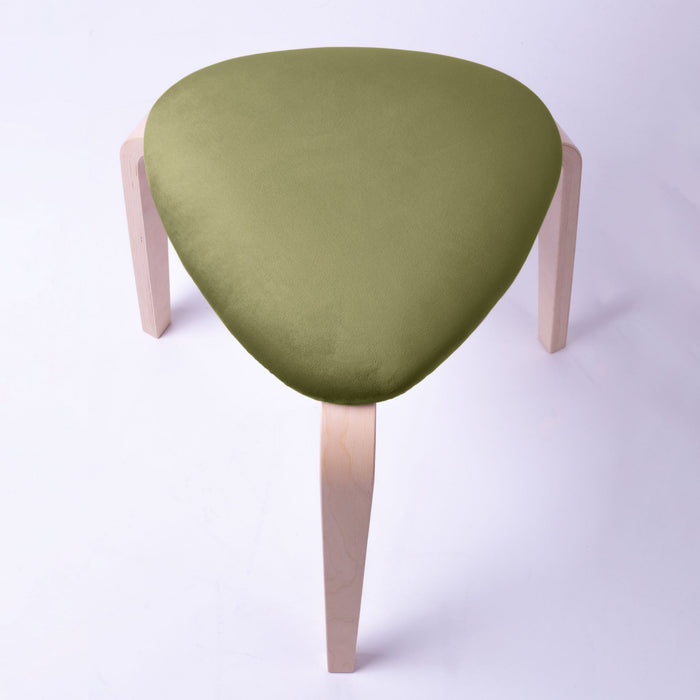 Sgabello Rotary moderno in velluto con struttura in legno naturale chiaro dim: H 45 cm x Diam 35 cm