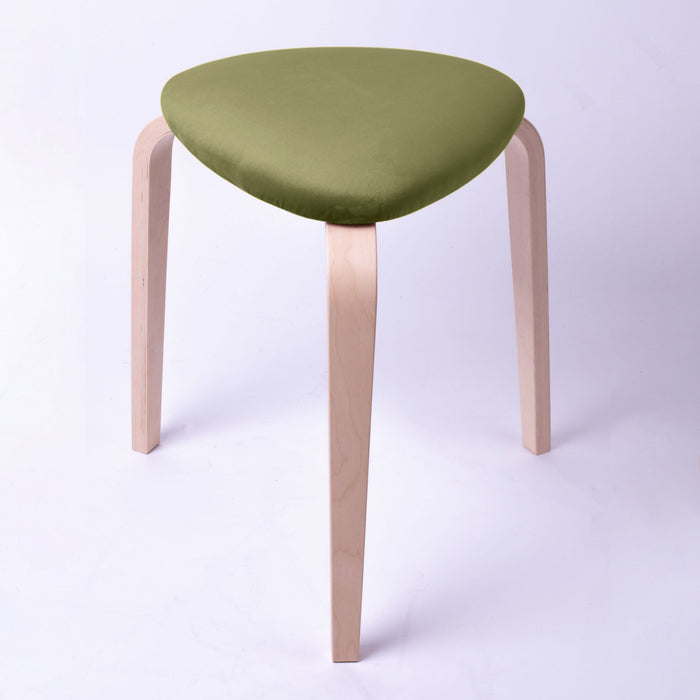 Sgabello Rotary moderno in velluto con struttura in legno naturale chiaro dim: H 45 cm x Diam 35 cm