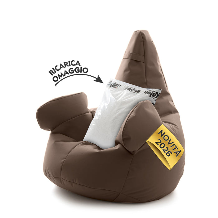 Pouf poltrona sacco Grande con braccioli Ploof, sfoderabile con sacca interna, Avalon in tessuto poliestere Jive per interno Imbottito, Antistrappo, Impermeabile Dim: Ø85 x H90 cm