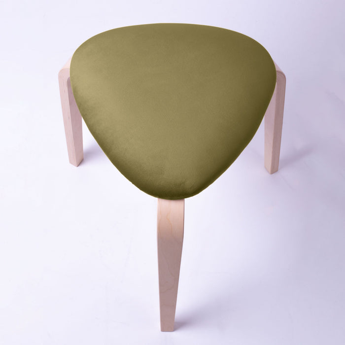 Sgabello Rotary moderno in velluto con struttura in legno naturale chiaro dim: H 45 cm x Diam 35 cm