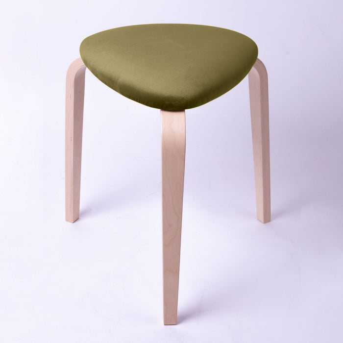 Sgabello Rotary moderno in velluto con struttura in legno naturale chiaro dim: H 45 cm x Diam 35 cm