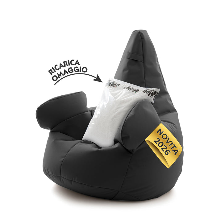 Pouf poltrona sacco Grande con braccioli Ploof, sfoderabile con sacca interna, Avalon in tessuto poliestere Jive per interno Imbottito, Antistrappo, Impermeabile Dim: Ø85 x H90 cm