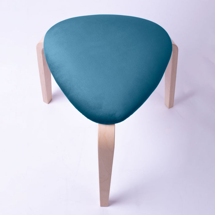 Sgabello Rotary moderno in velluto con struttura in legno naturale chiaro dim: H 45 cm x Diam 35 cm