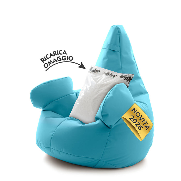 Pouf poltrona sacco Grande con braccioli Ploof, sfoderabile con sacca interna, Avalon in tessuto poliestere Jive per interno Imbottito, Antistrappo, Impermeabile Dim: Ø85 x H90 cm