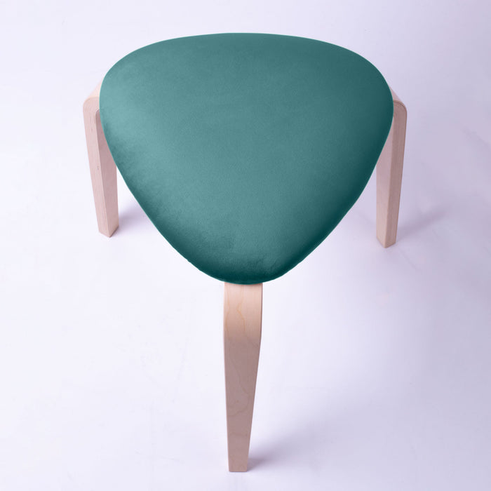 Sgabello Rotary moderno in velluto con struttura in legno naturale chiaro dim: H 45 cm x Diam 35 cm