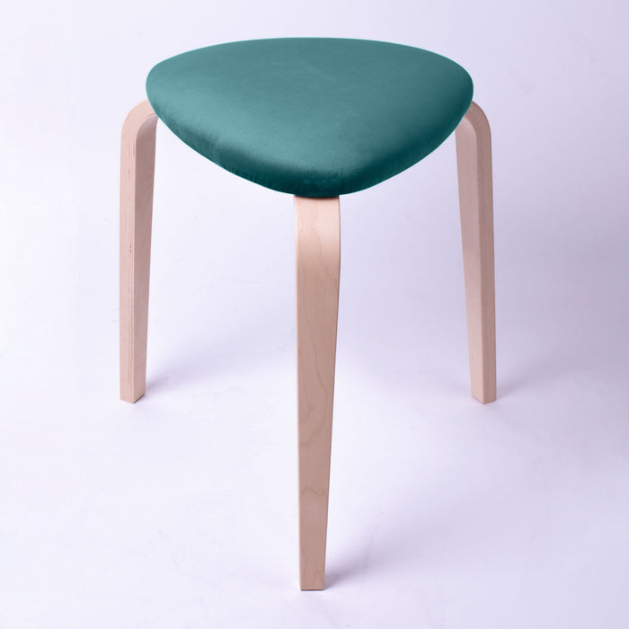 Sgabello Rotary moderno in velluto con struttura in legno naturale chiaro dim: H 45 cm x Diam 35 cm