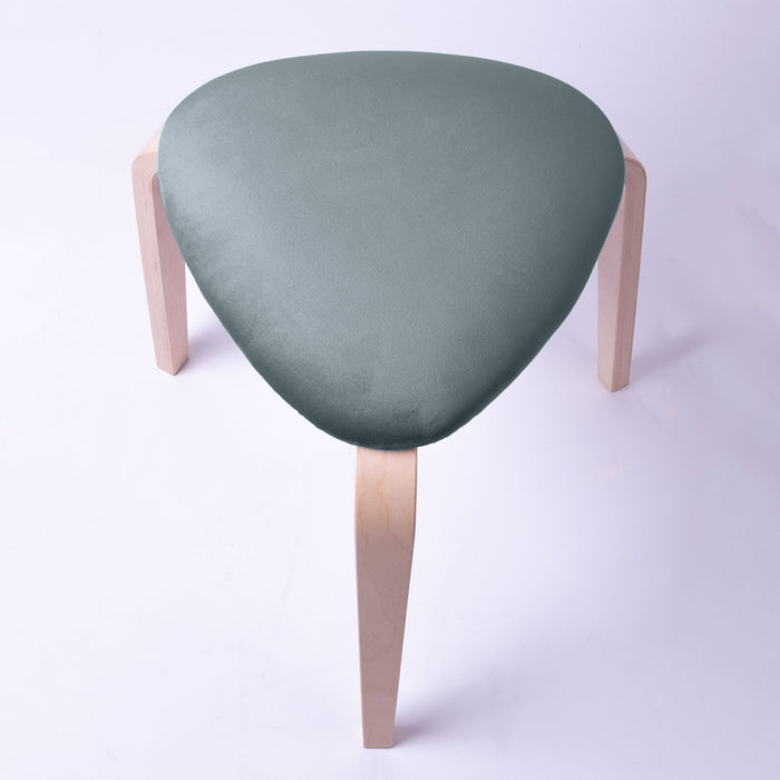 Sgabello Rotary moderno in velluto con struttura in legno naturale chiaro dim: H 45 cm x Diam 35 cm
