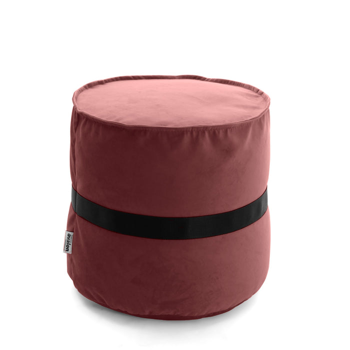 Pouf cilindro poggiapiedi Belt in velluto con cintura in nylon