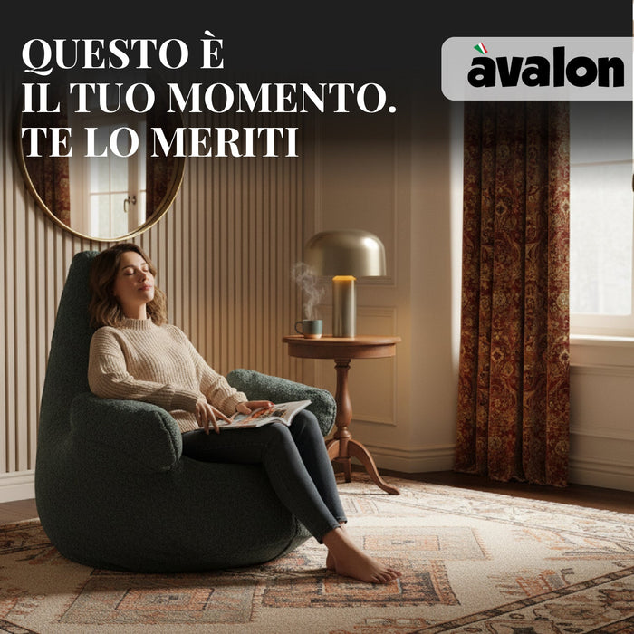 Pouf Poltrona Sacco Gigante XL Ploof Avalon in tessuto Bouclè per interno dim. Ø95 x H105 cm