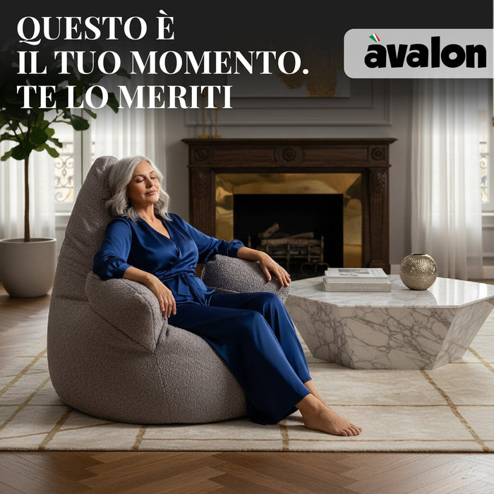 Pouf Poltrona Sacco Gigante XL Ploof Avalon in tessuto Bouclè per interno dim. Ø95 x H105 cm