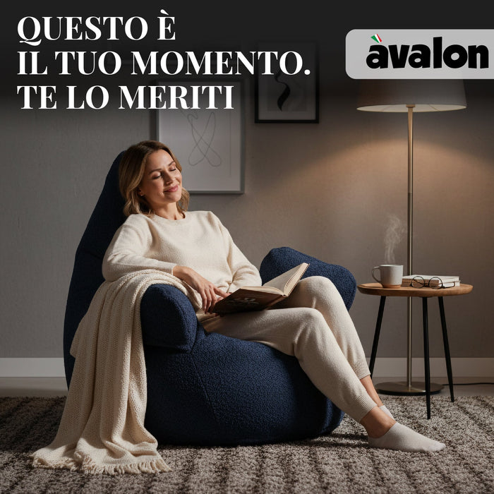 Pouf Poltrona Sacco Gigante XL Ploof Avalon in tessuto Bouclè per interno dim. Ø95 x H105 cm