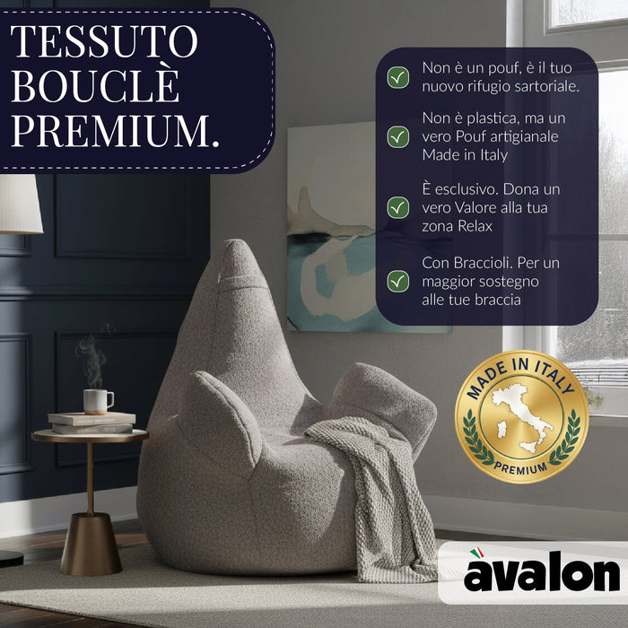 Pouf Poltrona Sacco Gigante XL Ploof Avalon in tessuto Bouclè per interno dim. Ø95 x H105 cm