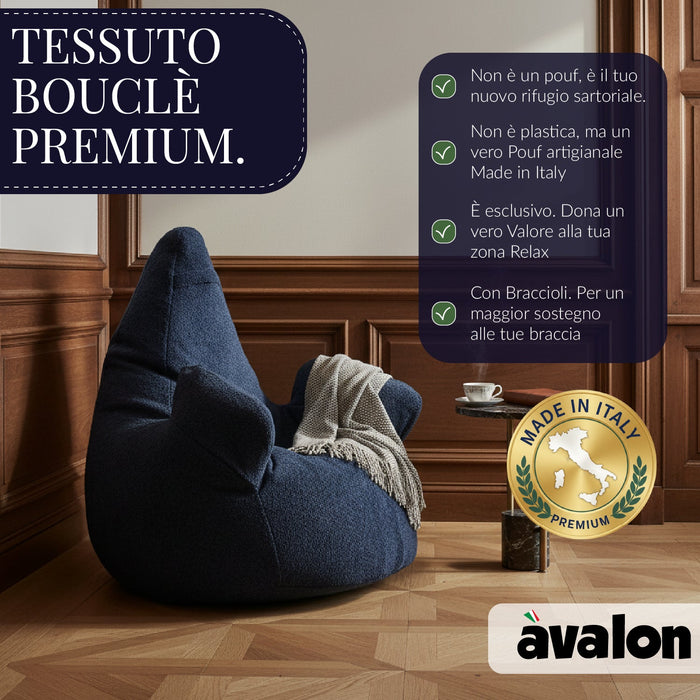 Pouf Poltrona Sacco Gigante XL Ploof Avalon in tessuto Bouclè per interno dim. Ø95 x H105 cm