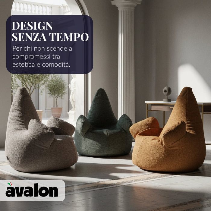 Pouf Poltrona Sacco Gigante XL Ploof Avalon in tessuto Bouclè per interno dim. Ø95 x H105 cm