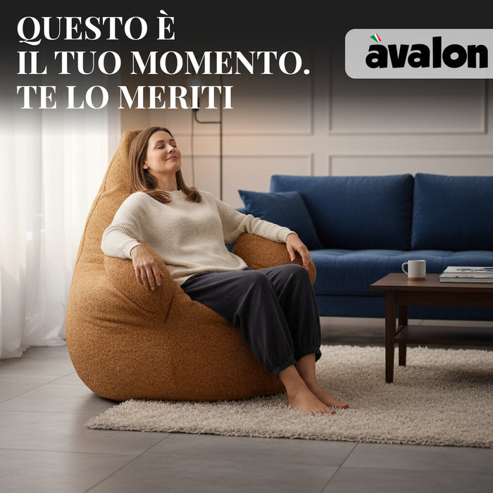 Pouf Poltrona Sacco Gigante XL Ploof Avalon in tessuto Bouclè per interno dim. Ø95 x H105 cm