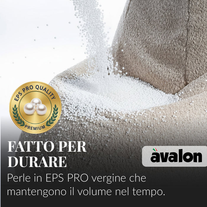 Pouf Poltrona Sacco Gigante XL Ploof Avalon in tessuto Bouclè per interno dim. Ø95 x H105 cm