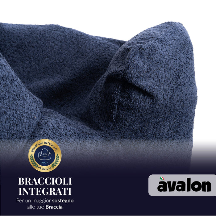 Pouf Poltrona Sacco Gigante XL Ploof Avalon in tessuto Bouclè per interno dim. Ø95 x H105 cm