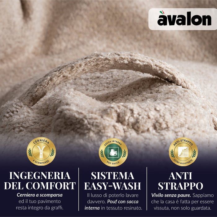 Pouf Poltrona Sacco Gigante XL Ploof Avalon in tessuto Bouclè per interno dim. Ø95 x H105 cm