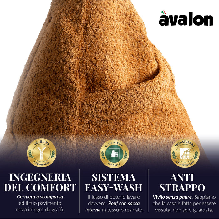 Pouf Poltrona Sacco Gigante XL Ploof Avalon in tessuto Bouclè per interno dim. Ø95 x H105 cm