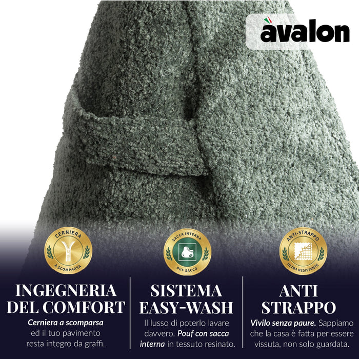 Pouf Poltrona Sacco Gigante XL Ploof Avalon in tessuto Bouclè per interno dim. Ø95 x H105 cm